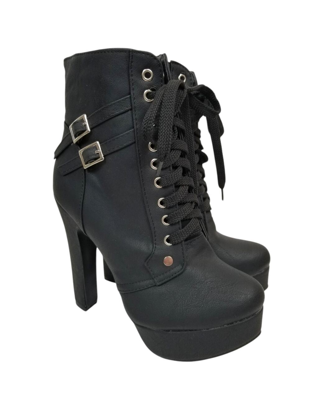 NWOB Platform Boots High Heel Lace Up Faux Vegan Leather Women's Size 39 / 8.5